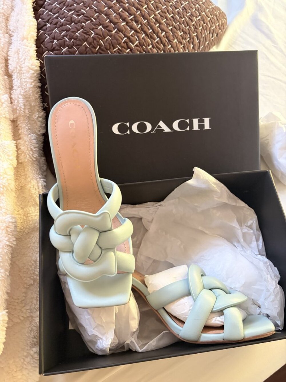 Coach Mint Braided Knot Heeled Sandals Size 8